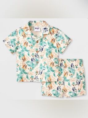 Bluey Tropical Gauze Set NB NWT 2pc Button Up Shirt & Shorts Baby Outfit